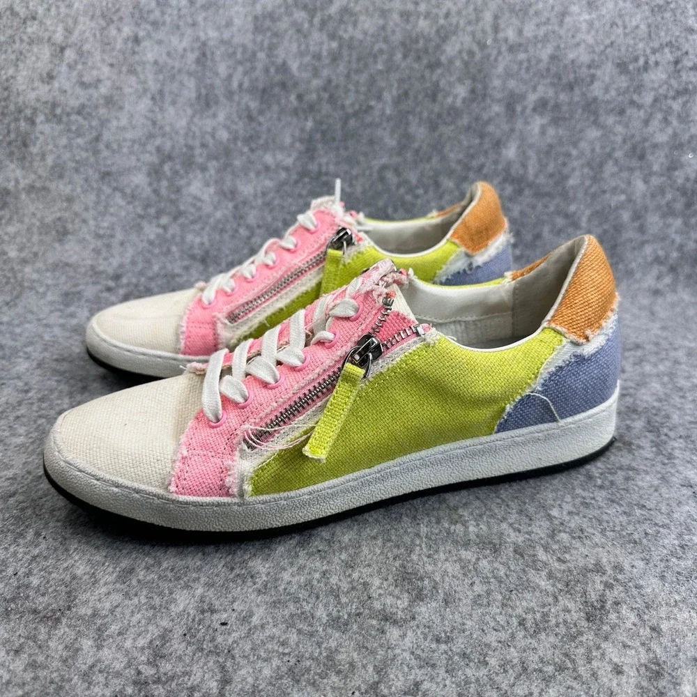 Dolce Vita Miya Womens Size 8 Sneakers Multicolor Canvas Side Zip Lace Up Shoes